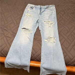 American Eagle Outfitters Light Blue Distressed Flare Jeans
